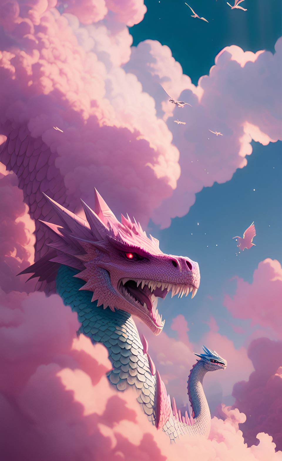 a cute pastel pink mobile wallpaper with a dragon pattern preview