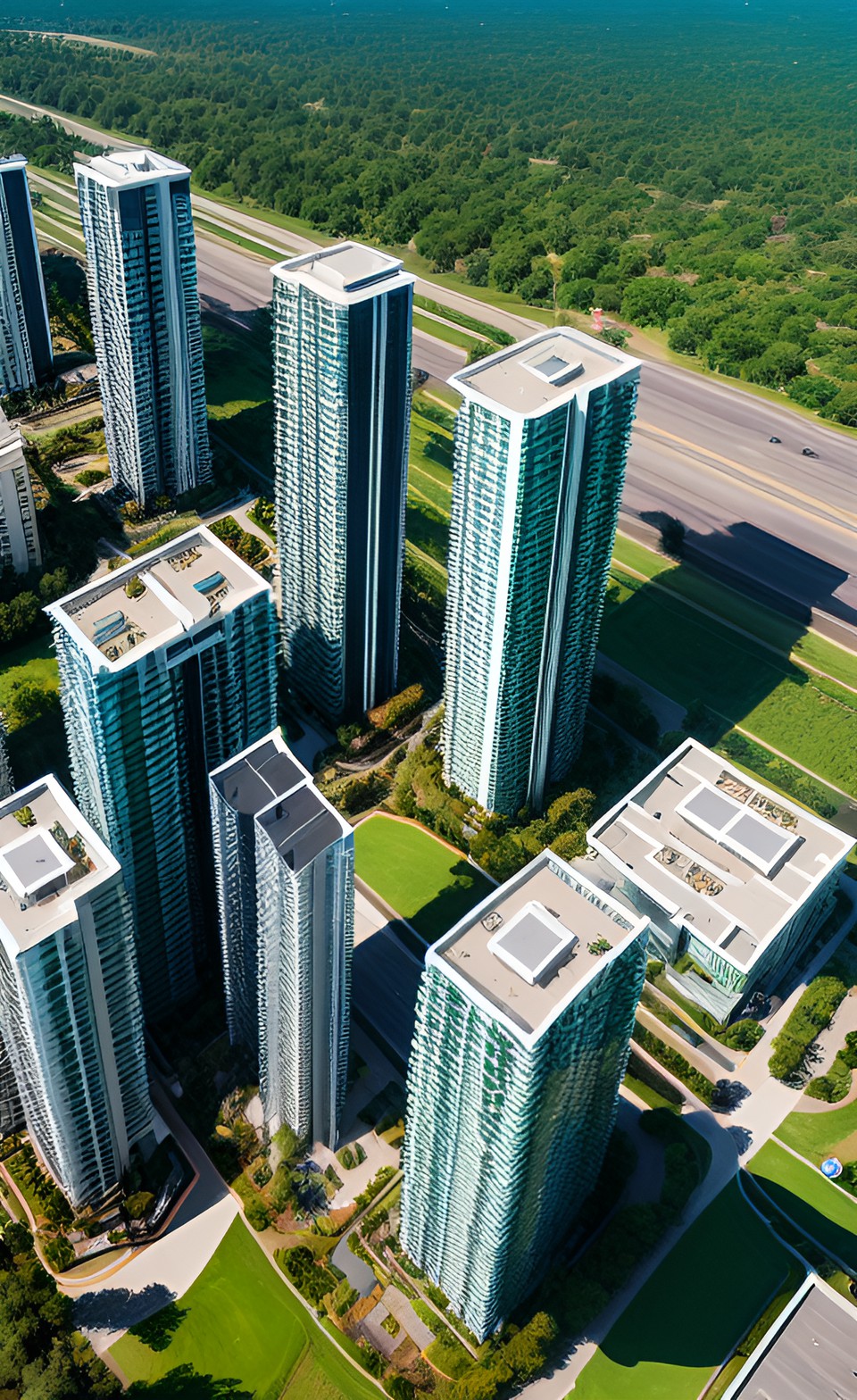 modern complex multi purposal large residence towers skyline aerial view preview