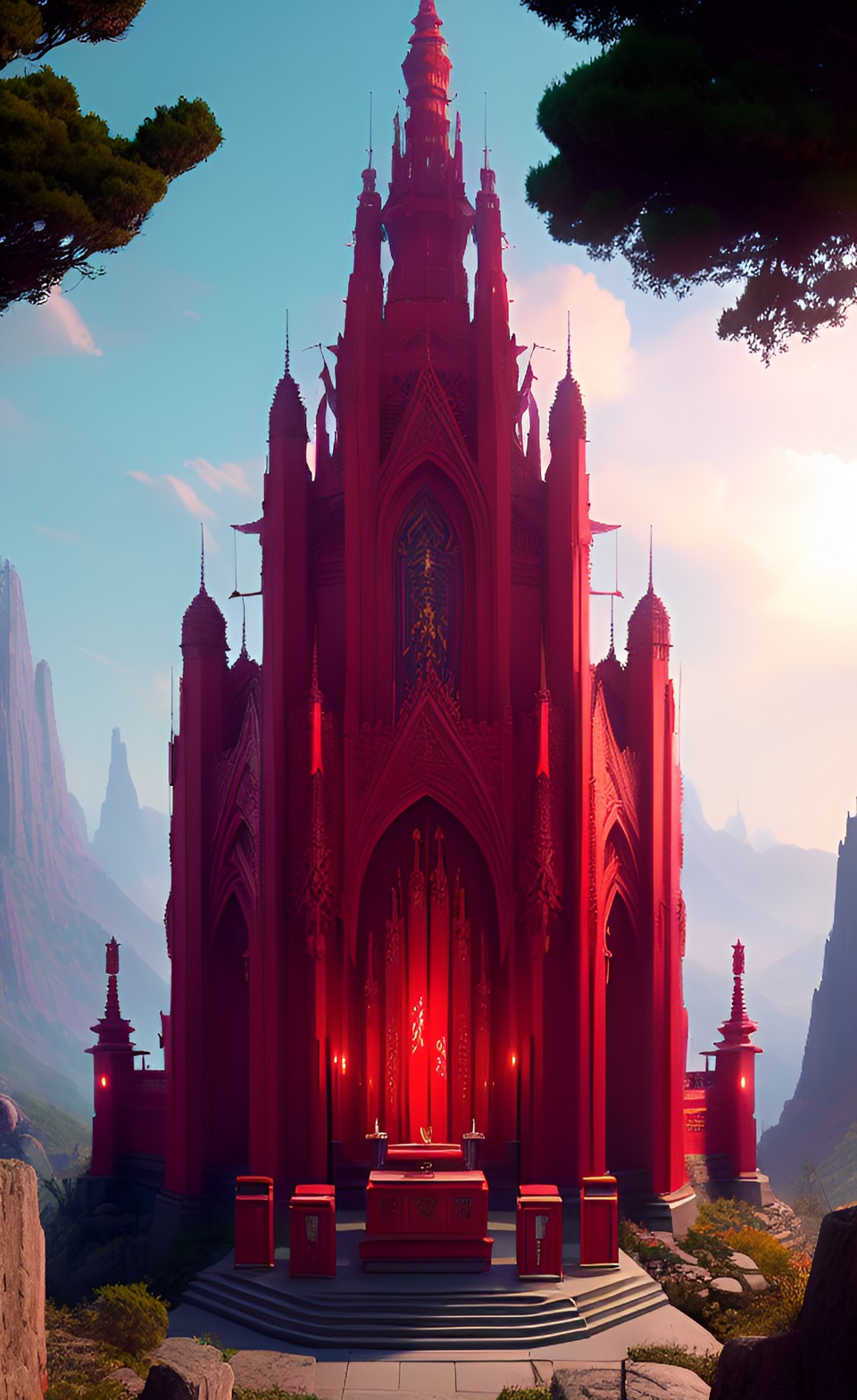 The Red Shrine - red altar shrine on top of a mountain preview