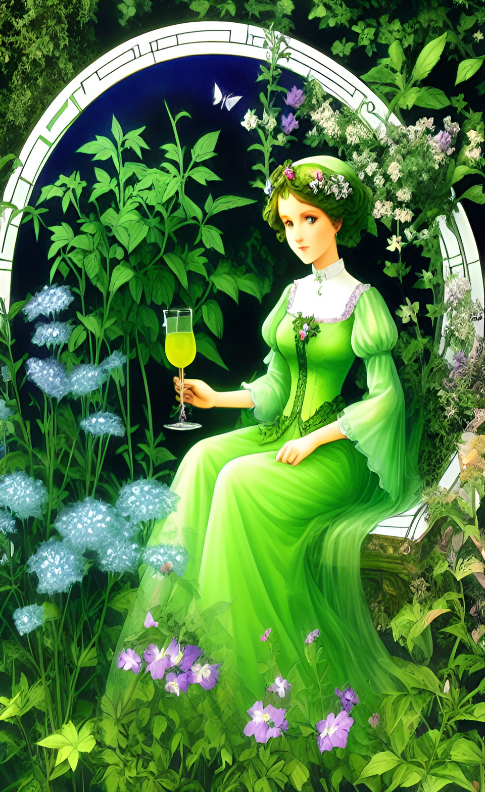 green fairy in herb garden, dreamlike, art nouveau preview