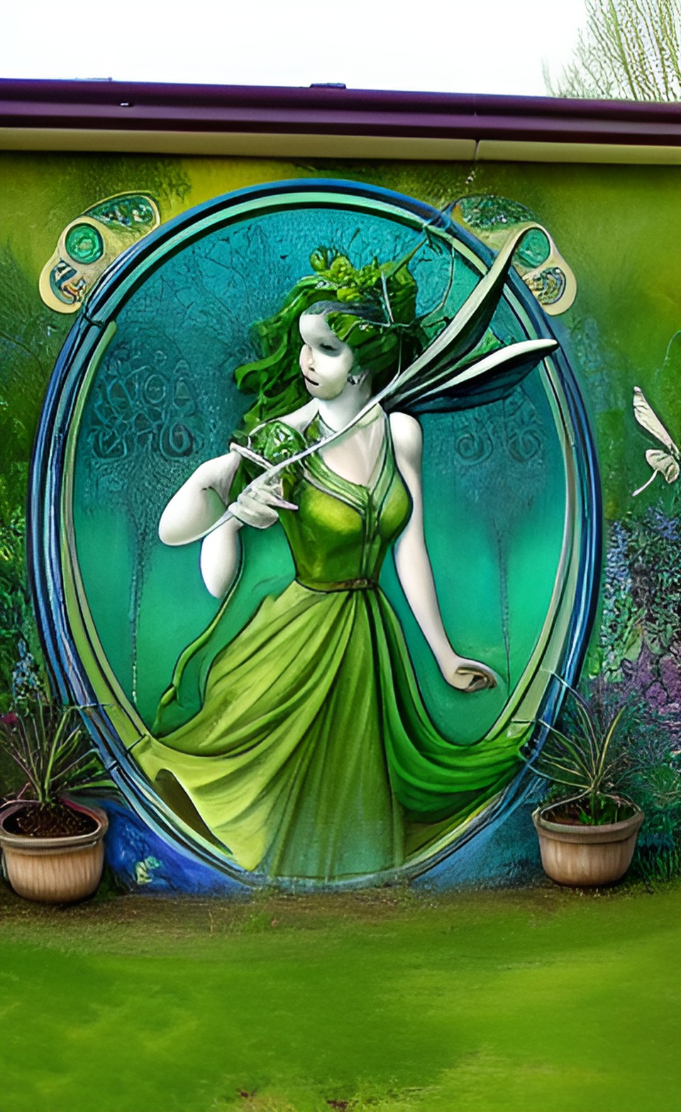 green fairy in herb garden, dreamlike, art nouveau preview