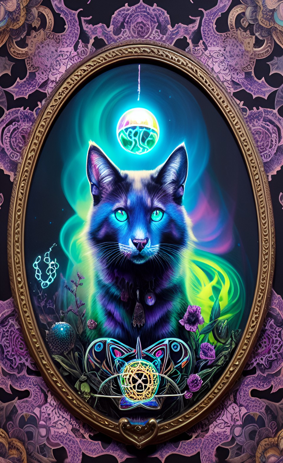 swirls :: fog :: phantom + ghost + dog + glowing eyes + bright silver ::3 smoke + shine + sphere:: black paper + elements + dark grey + dark blue + neon + baroque + rococo + white + ink + tarot card w preview