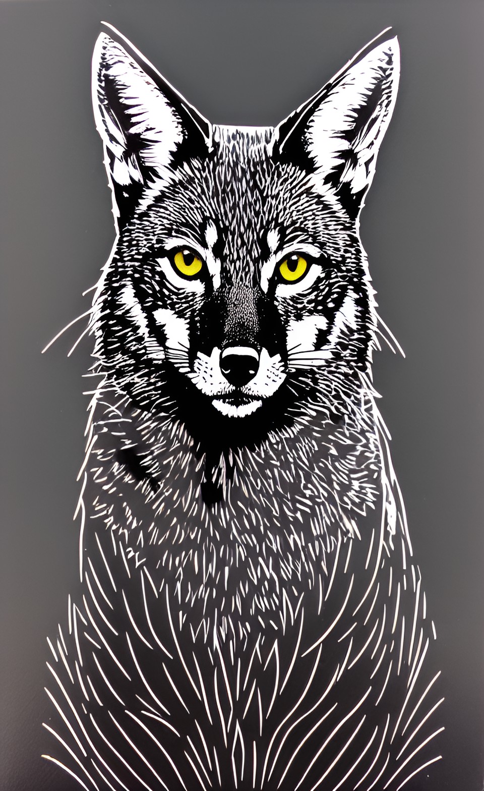 linocut style of gray fox preview