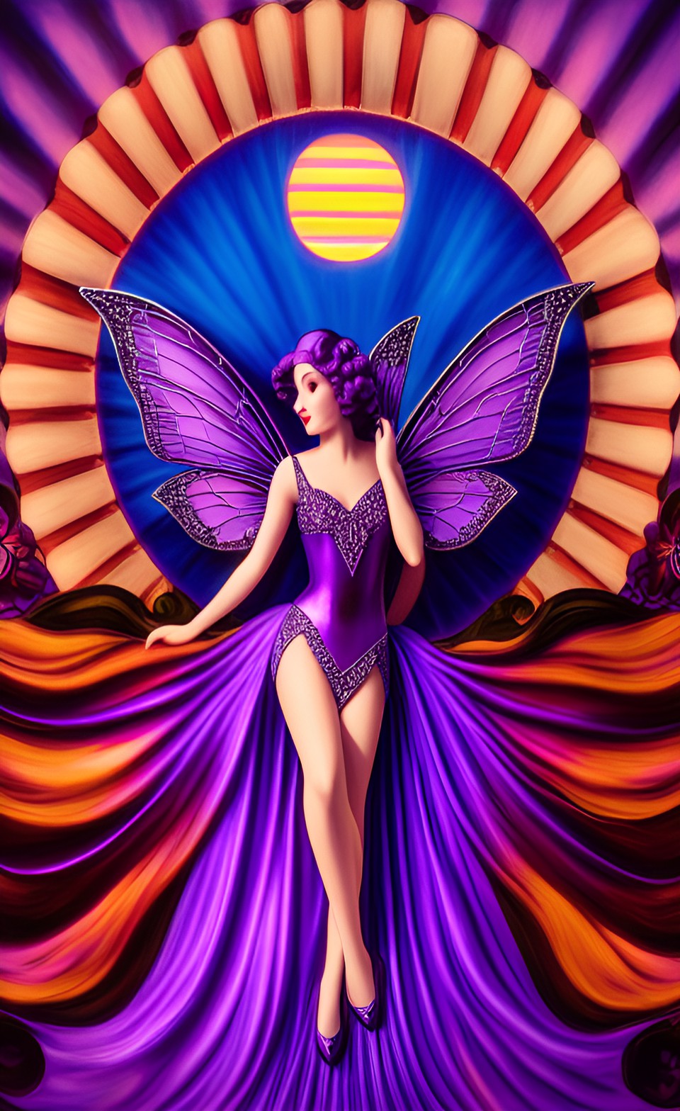 purple fairy, sunset, art deco preview