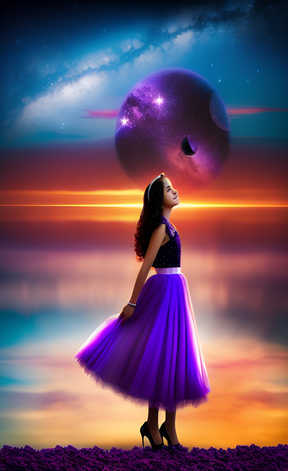 starlight princess, deep purple, sunset, stars, surrealism preview