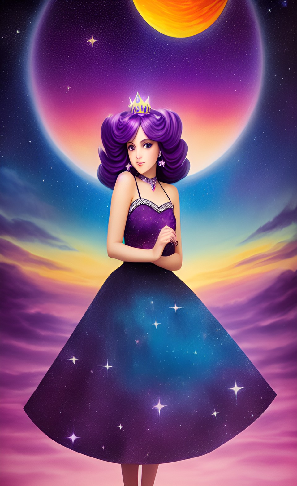 starlight princess, deep purple, sunset, stars, surrealism preview