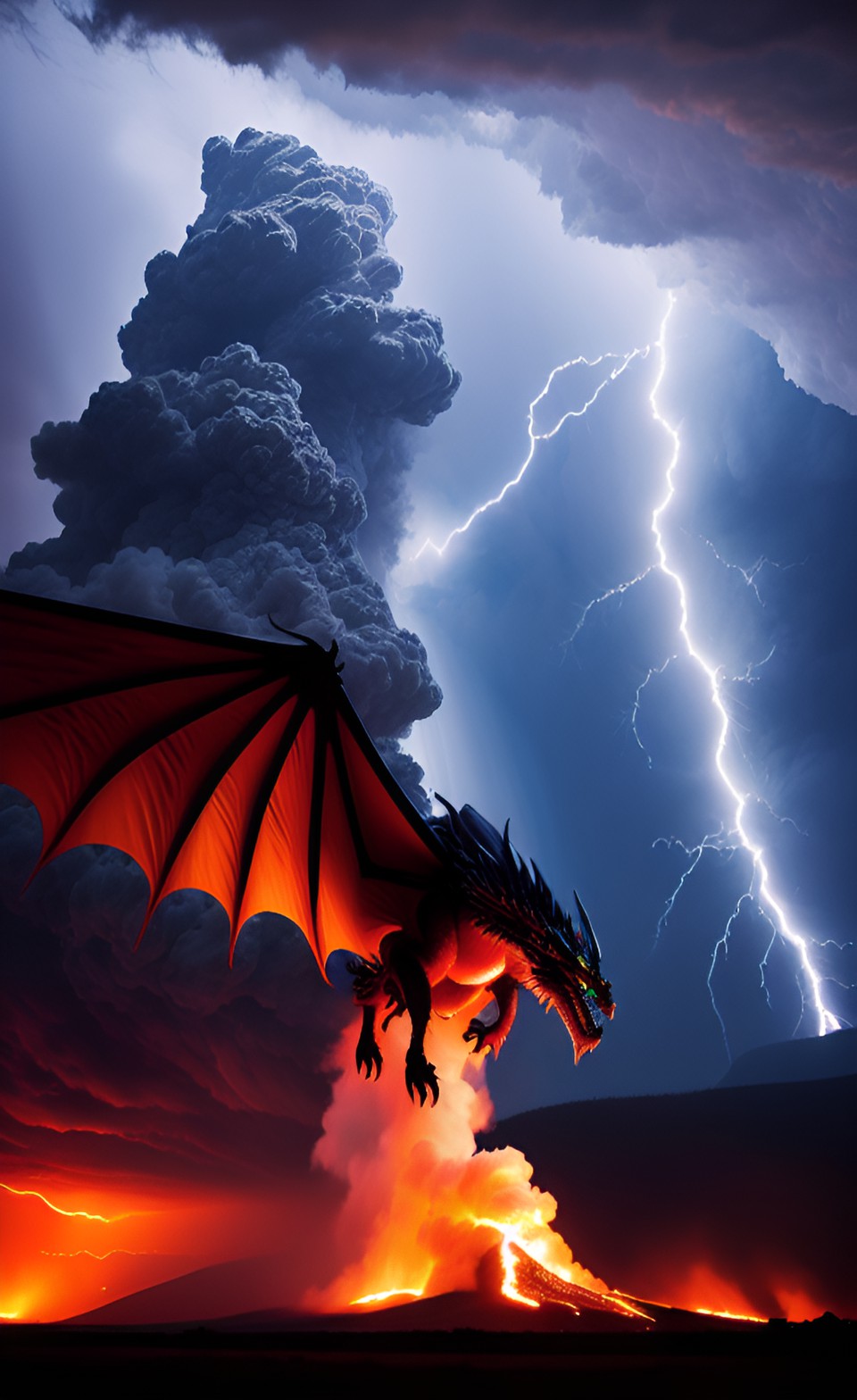 huge lightning dragon destroying the land and burning it to cool with lava preview