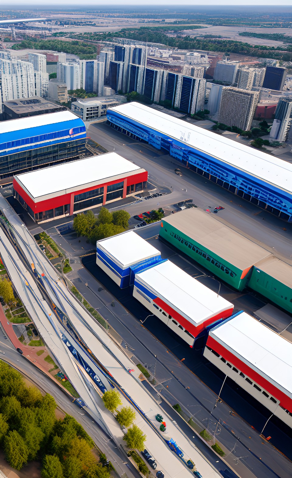 metro bus train exchange station in city center towers downtown aerial view preview