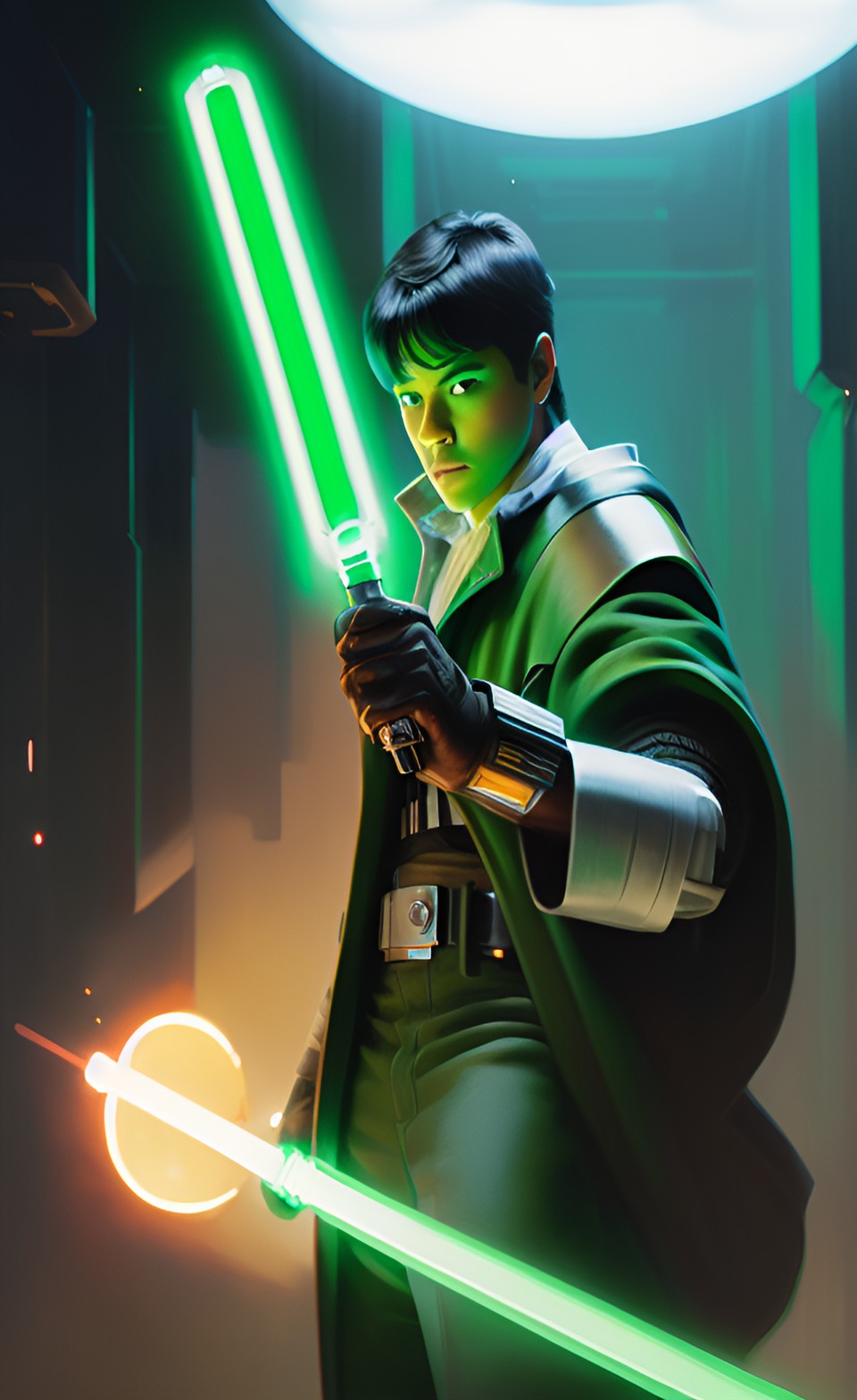 picture of bruno holding a green lightsaber preview