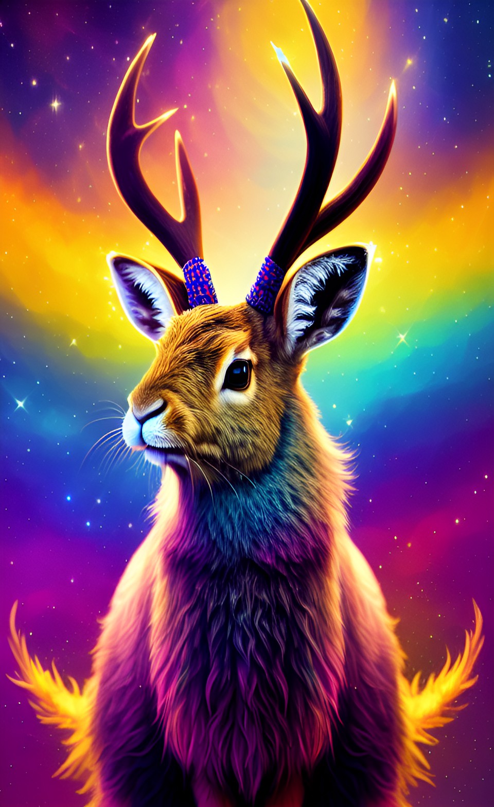 Jackalope - jackalope with cosmic star fur and a yellow background preview