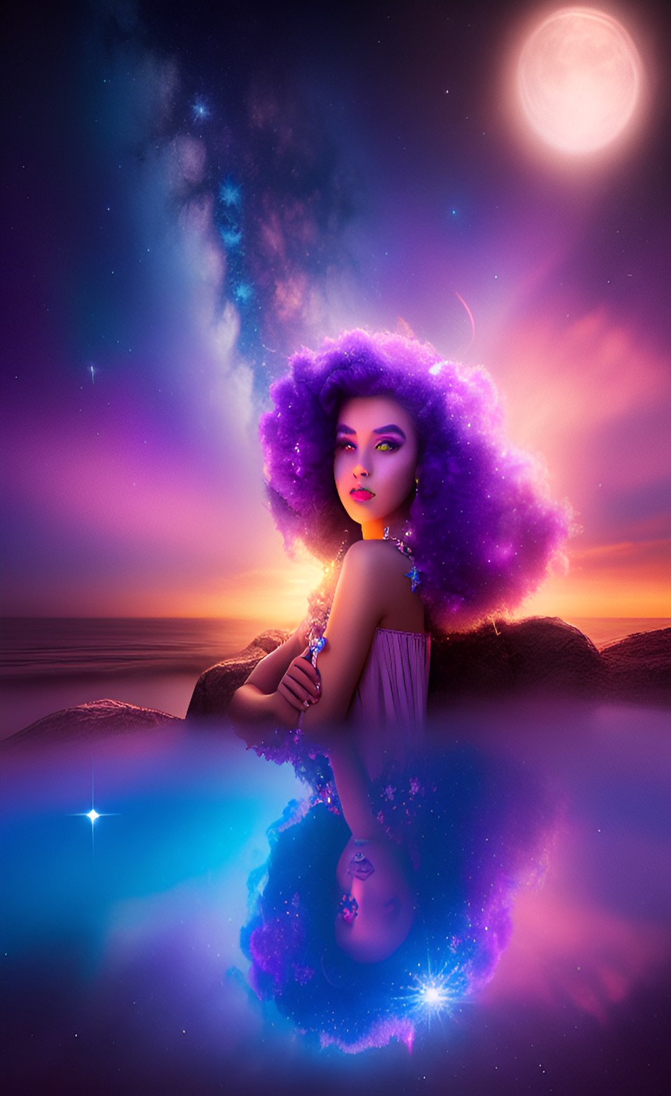 starlight princess, deep purple, sunset, stars, surrealism preview