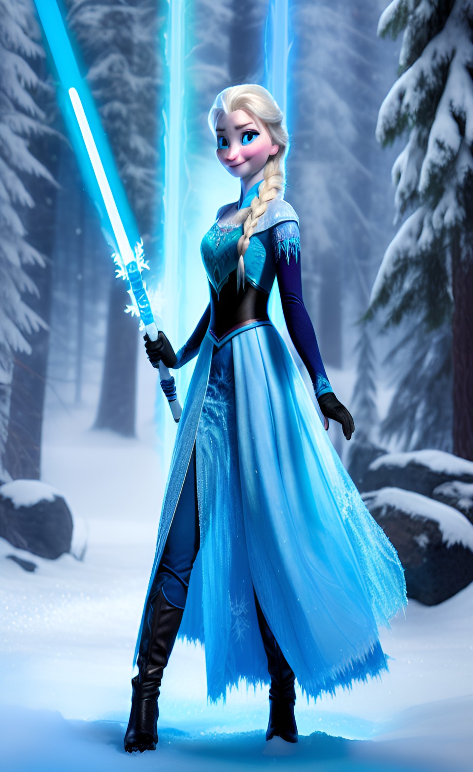 picture of elsa from frozen wielding an icy blue lightsaber preview