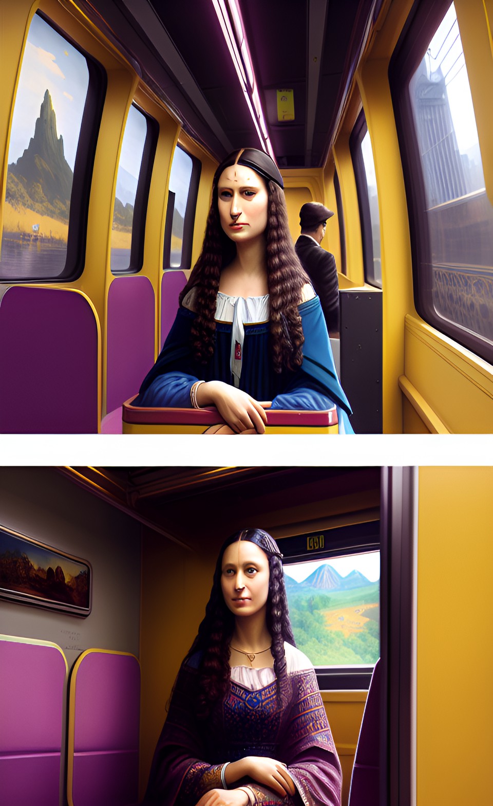 mona lisa sitting on a train preview