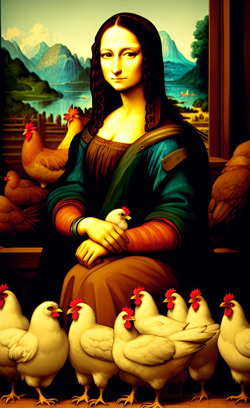 chicken farmer mona lisa now with even more chickens preview