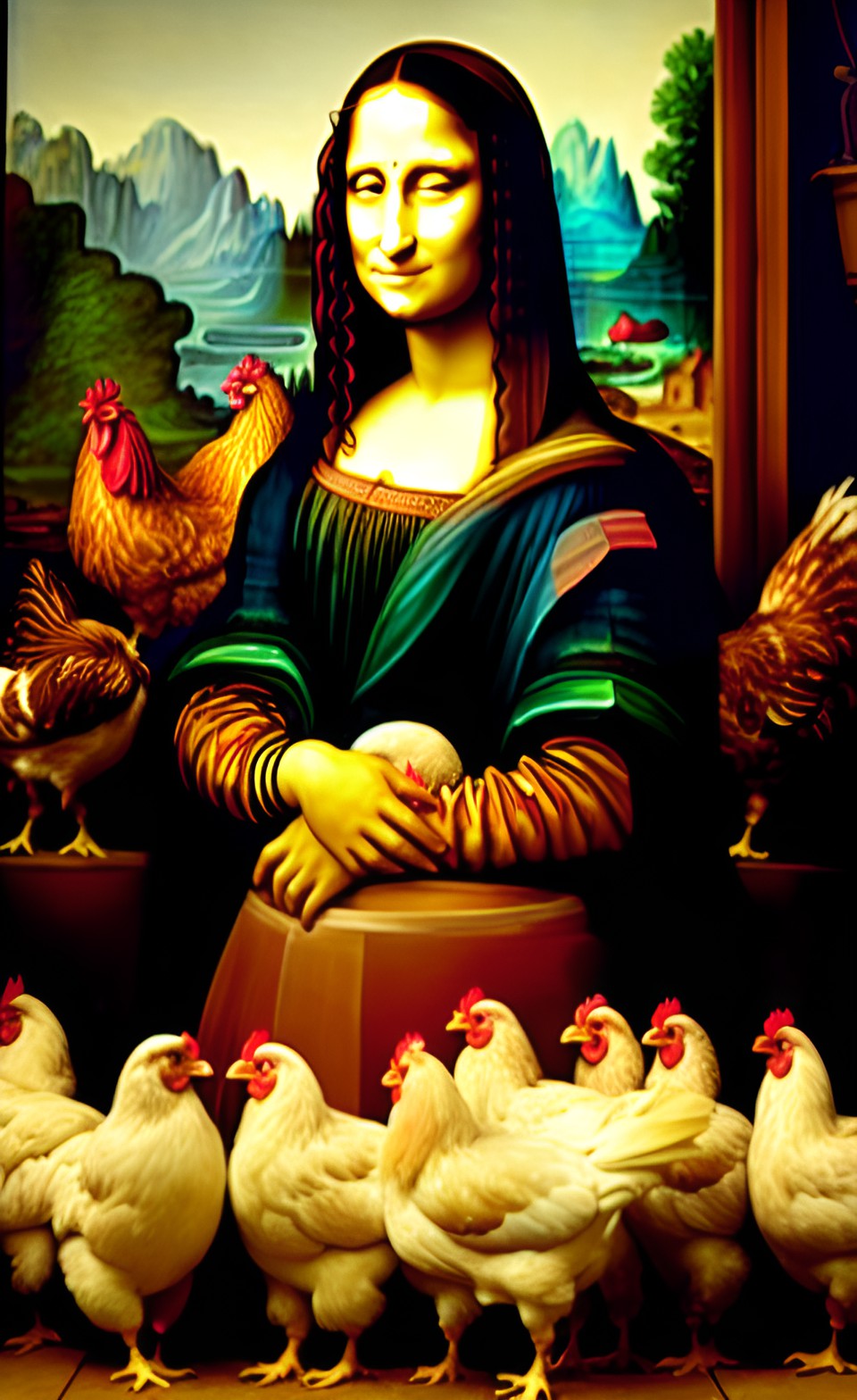 chicken farmer mona lisa now with even more chickens preview