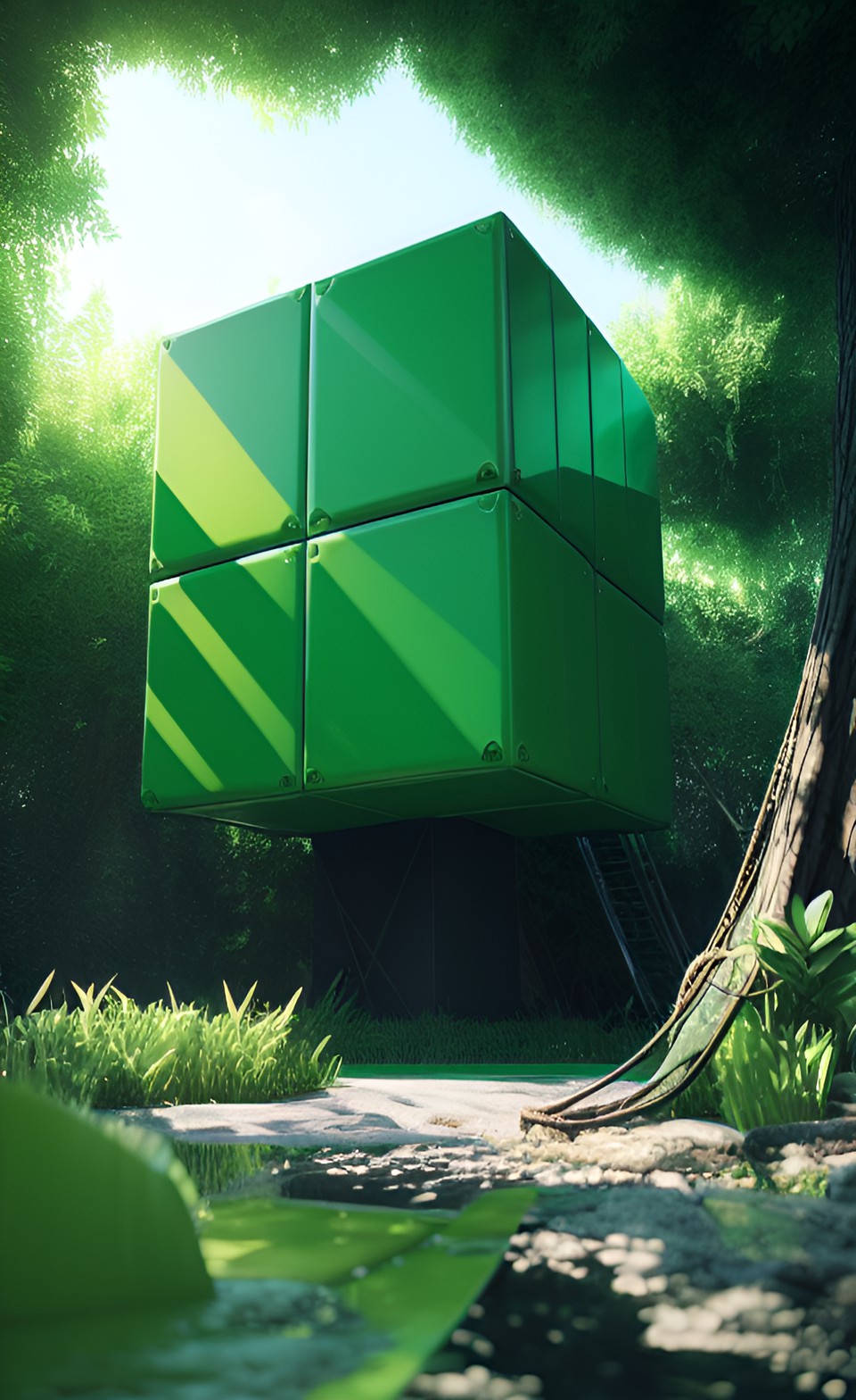 contemporary green cube art preview