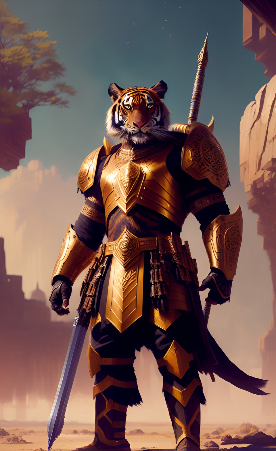 tiger warrior wearing ornate battle armor preview