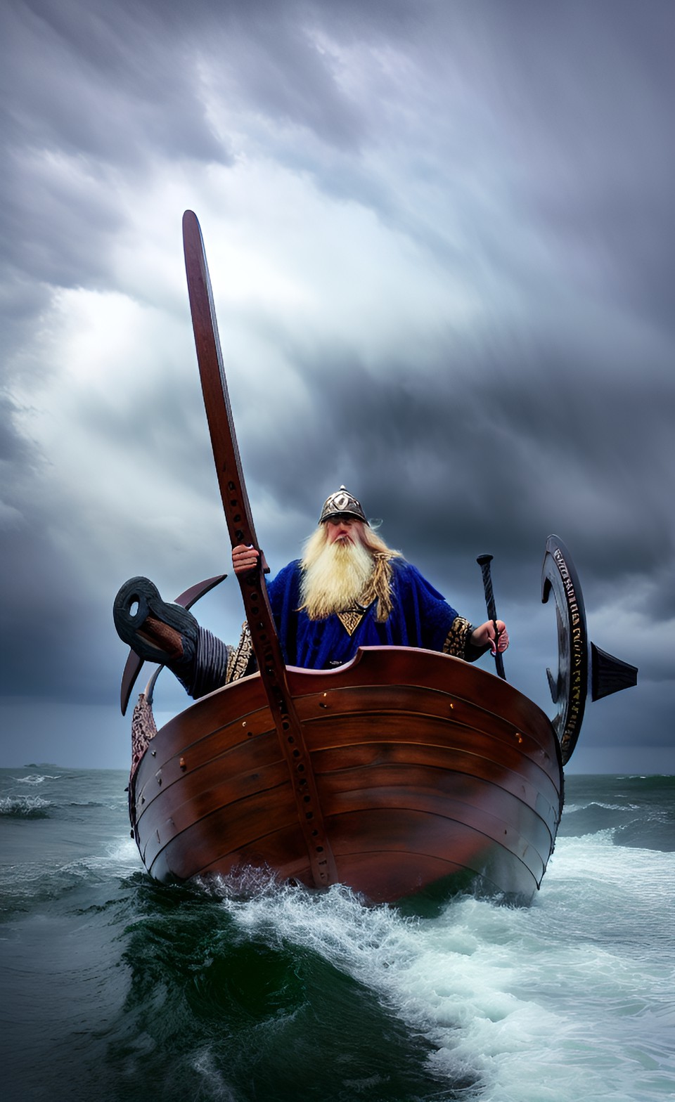 odin on a viking ship during a storm preview