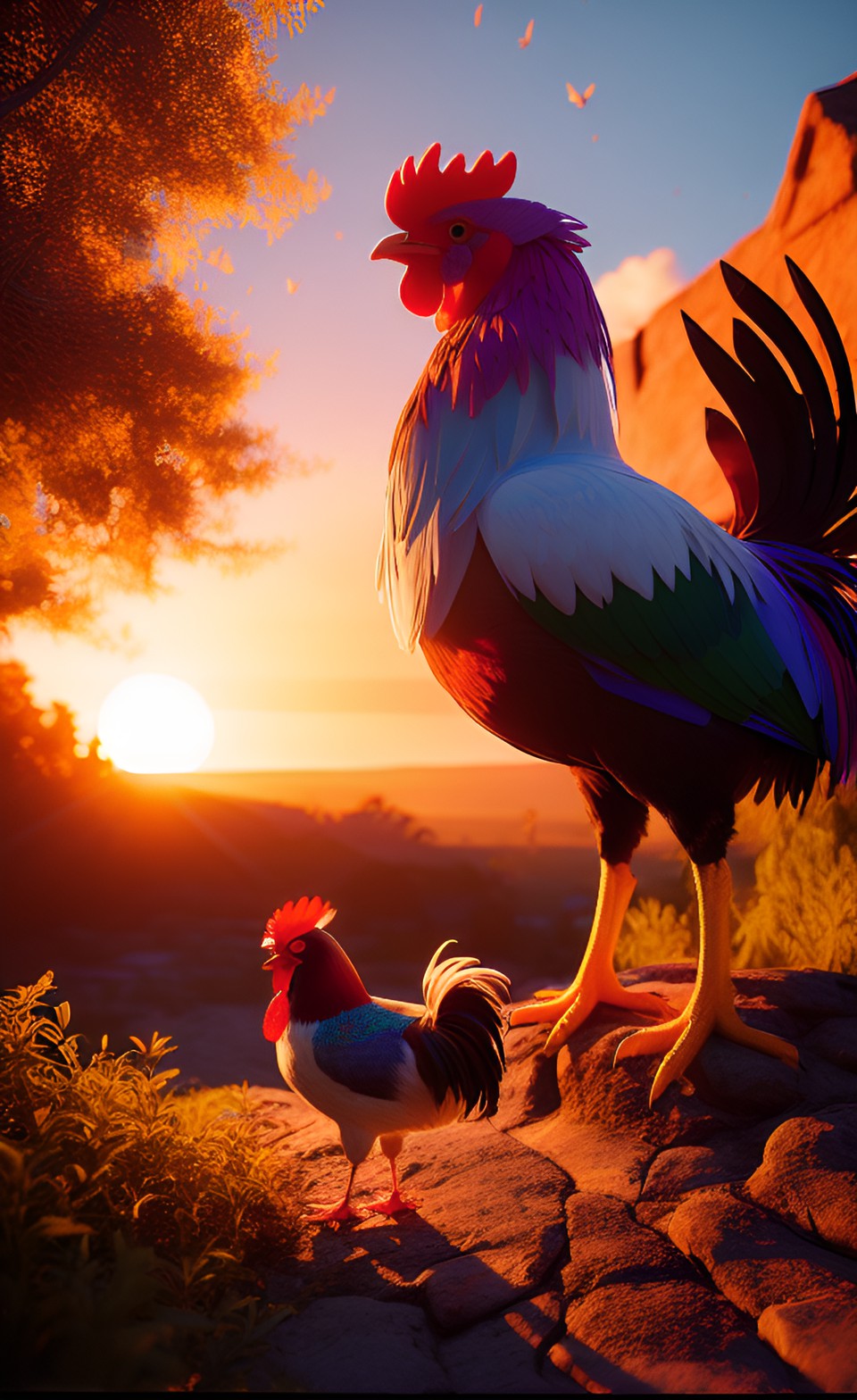 rooster, vespers, sunset, priest, worship, colors of plumage, colors of sky preview