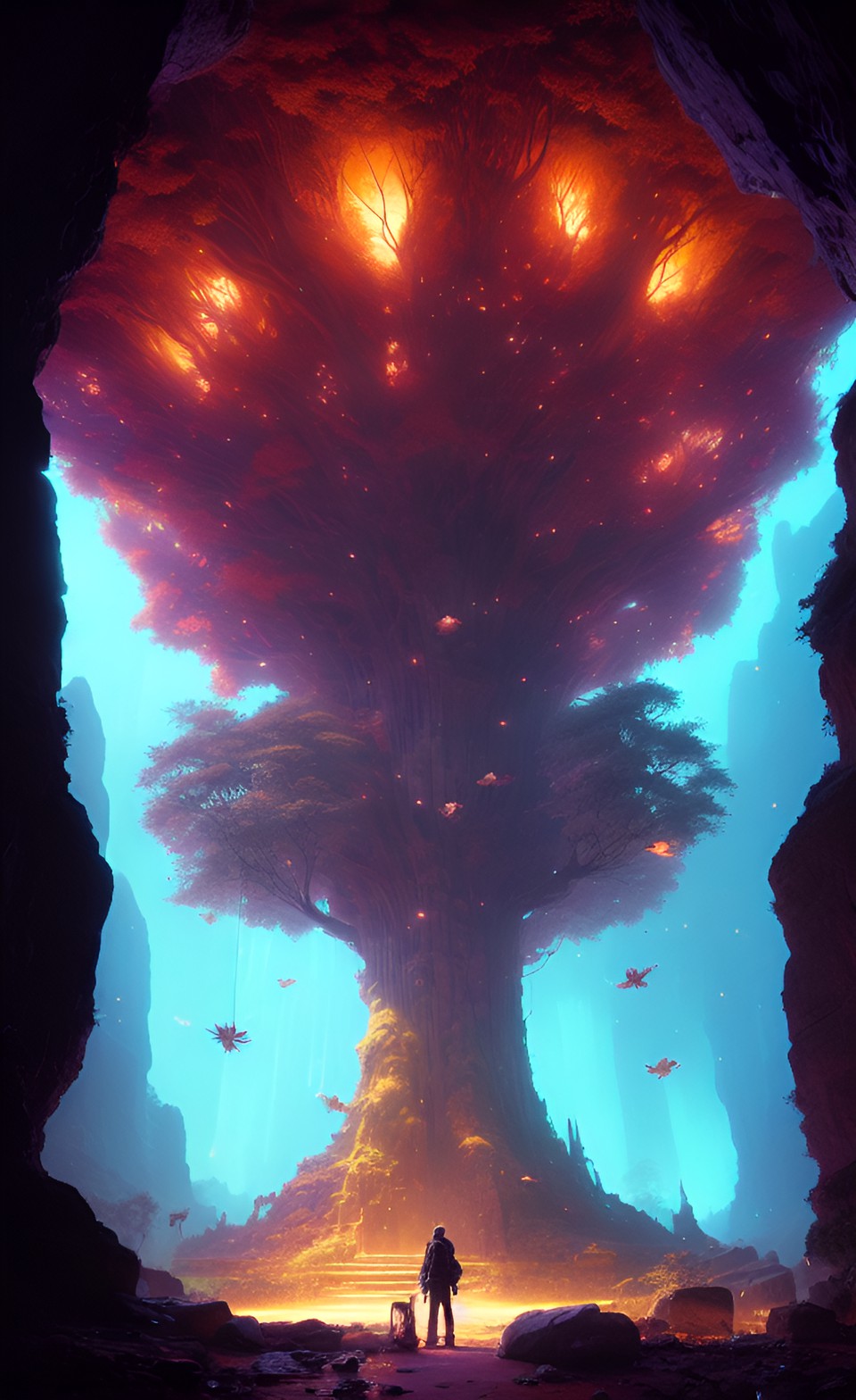 giant glowing life tree in a cave preview