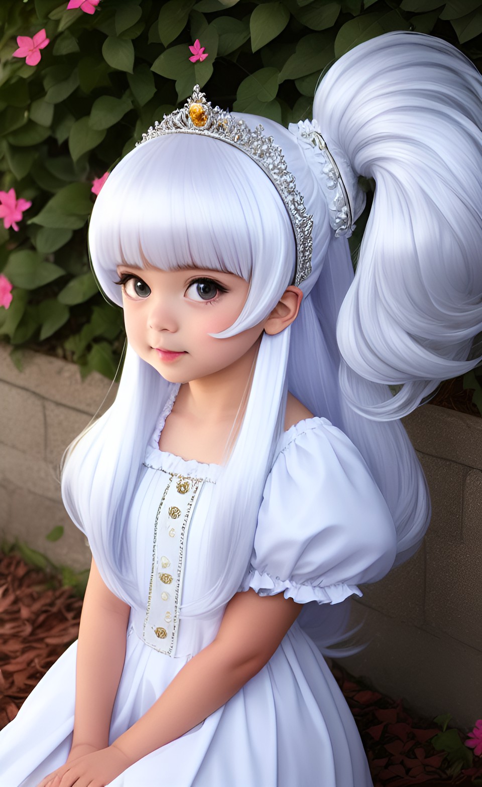 cute adorable princess with white wigs preview