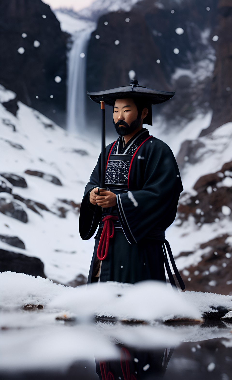Seclusion - ghost of tsushima drinking cup of coffee snowy mountains preview