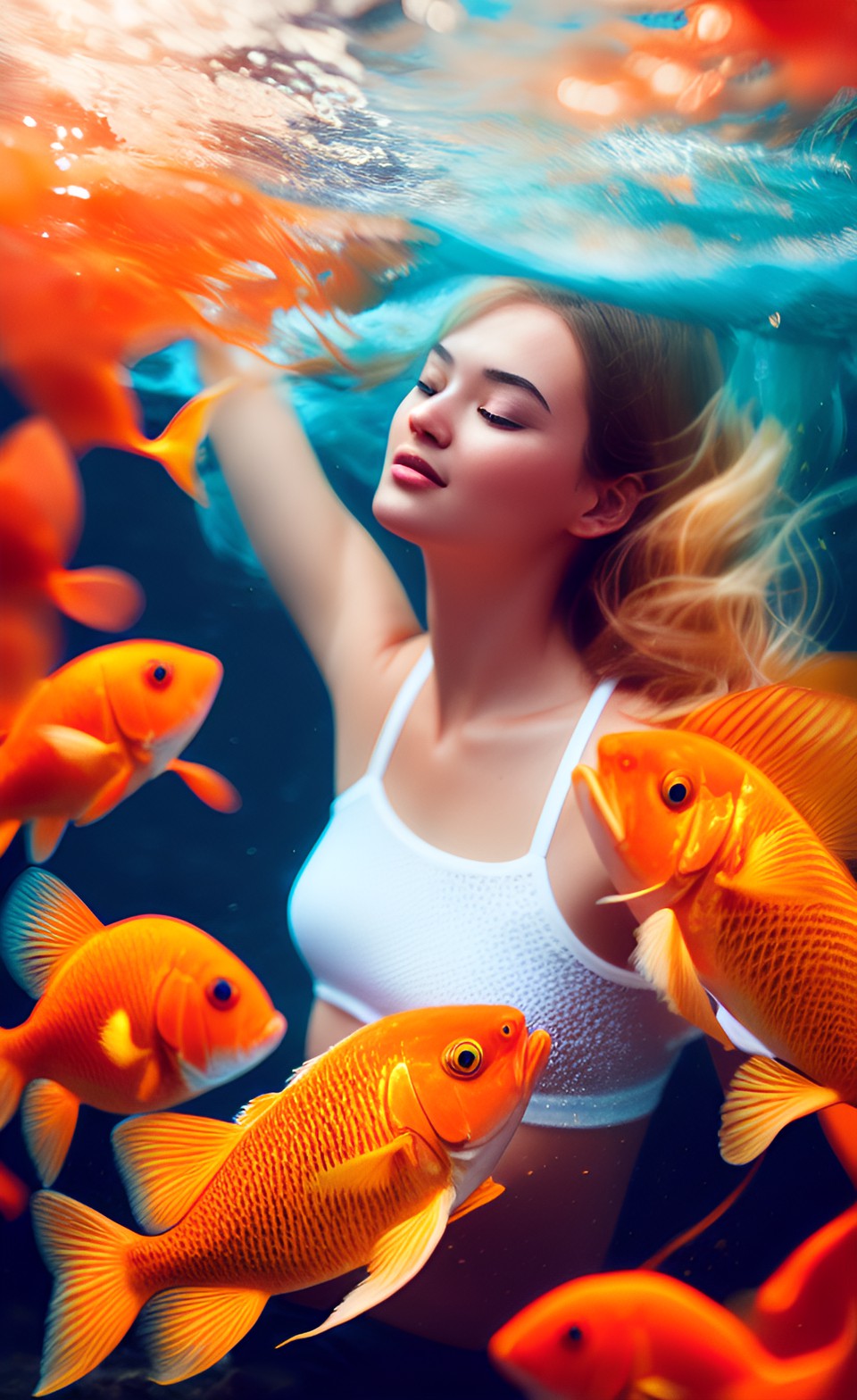 woman, waves, goldfish preview