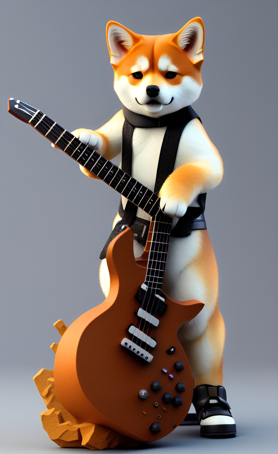 shiba inu playing rock guitar with groot preview