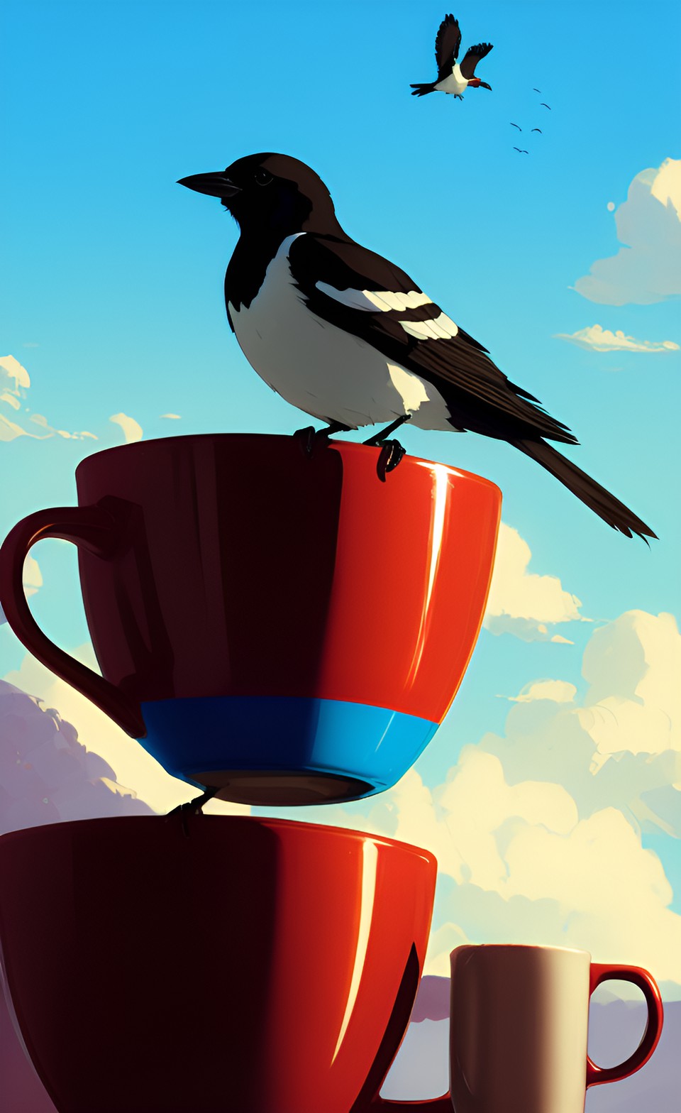 Claimed - a magpie bird sitting on the rim of a mug of coffee preview