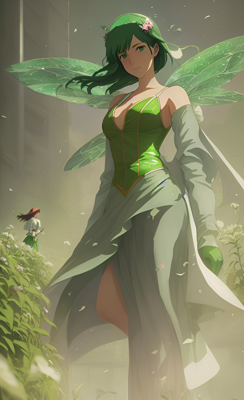 green fairy in herb garden, dreamlike, art deco preview