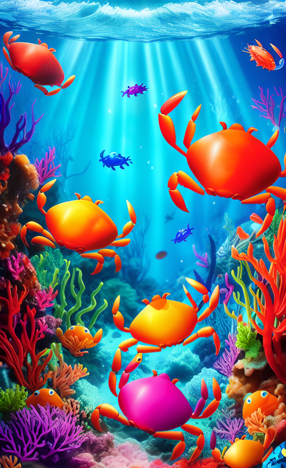 magical crabs in an enchanted sea, vivid colors preview