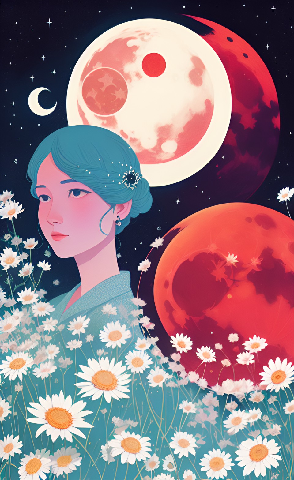 one blood moon and white daisy preview