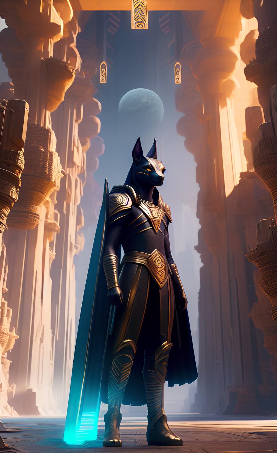 anubis in foreground walking through "stargate" with pyramid space ship in bacground portal preview