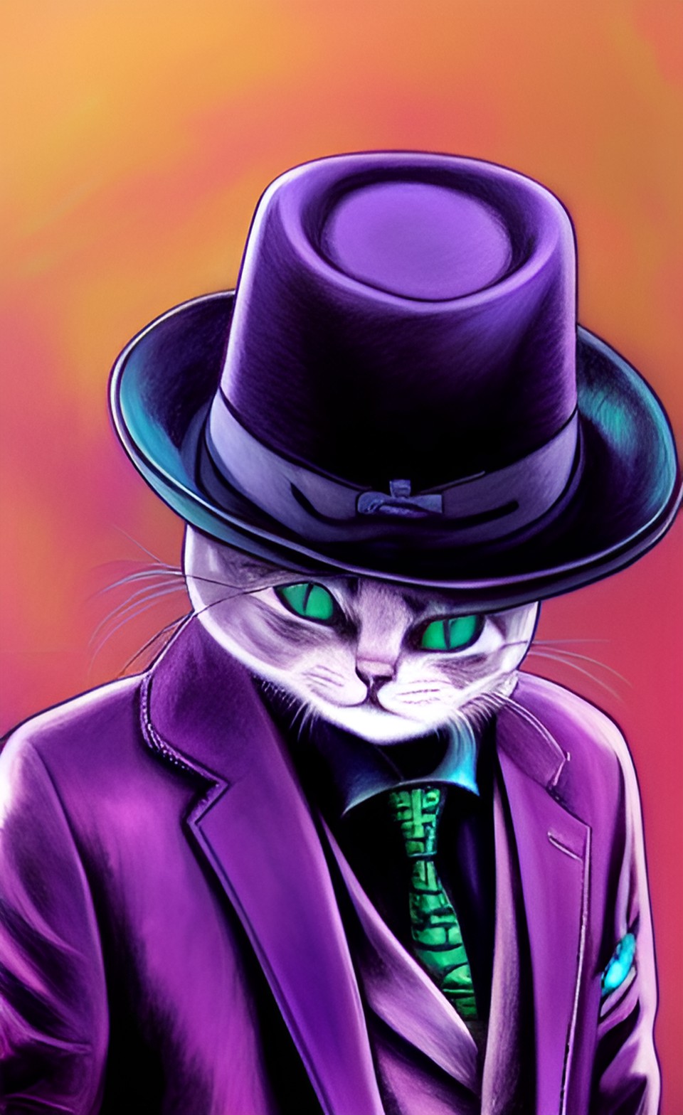 a cat in a fedora and purple suit preview