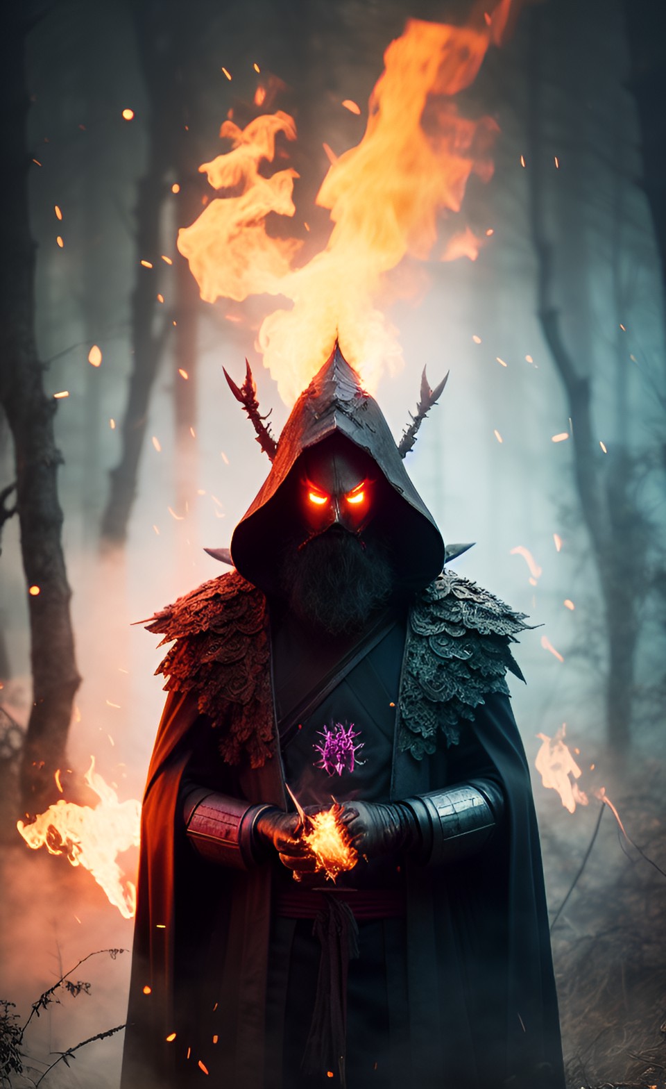 dark wizard in burning forest preview