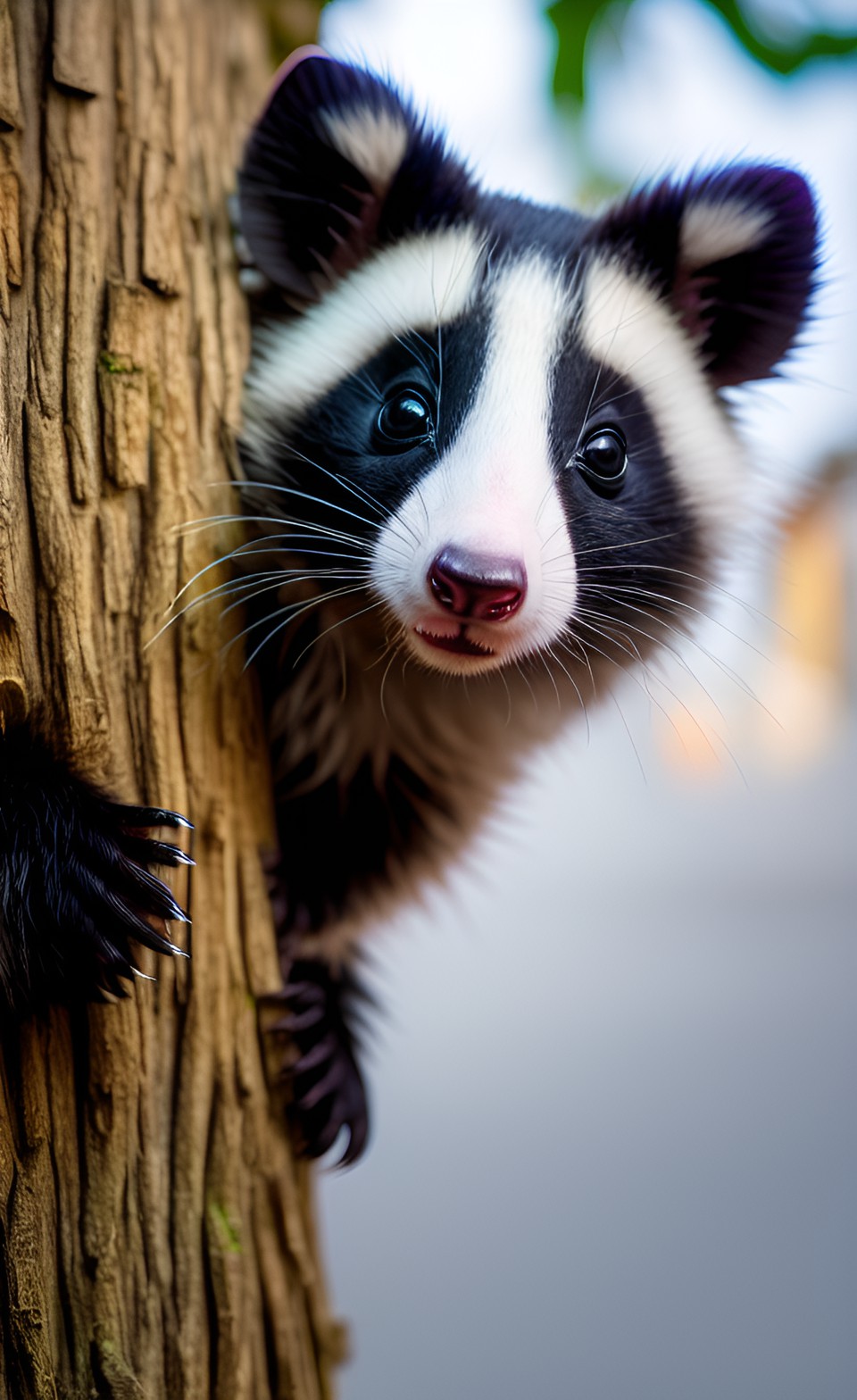 a opossum panda hybrid, detailed eyes, 4k, hq, cinematic, cinematic lighting, detailed, hyper realistic, hd, luxurious fur preview