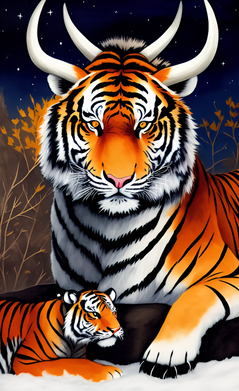 night watch, peaceful ox, tiger ox, tiger with horns, late night, darkness, wee hours preview