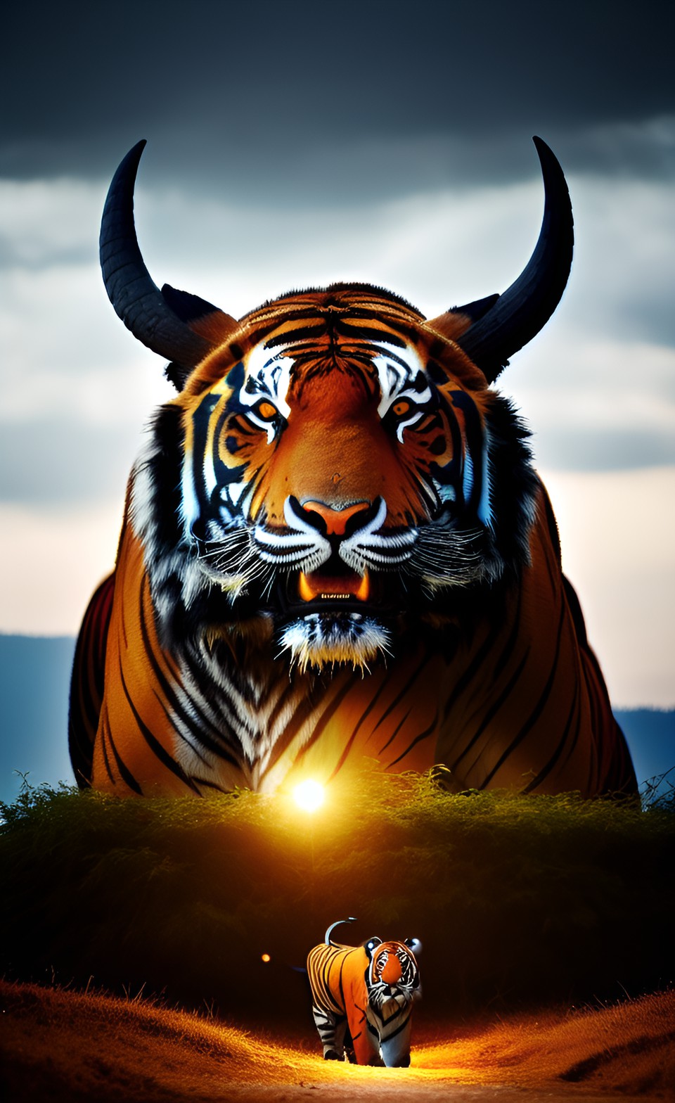 night watch, peaceful ox, tiger ox, tiger with horns, late night, darkness, wee hours preview