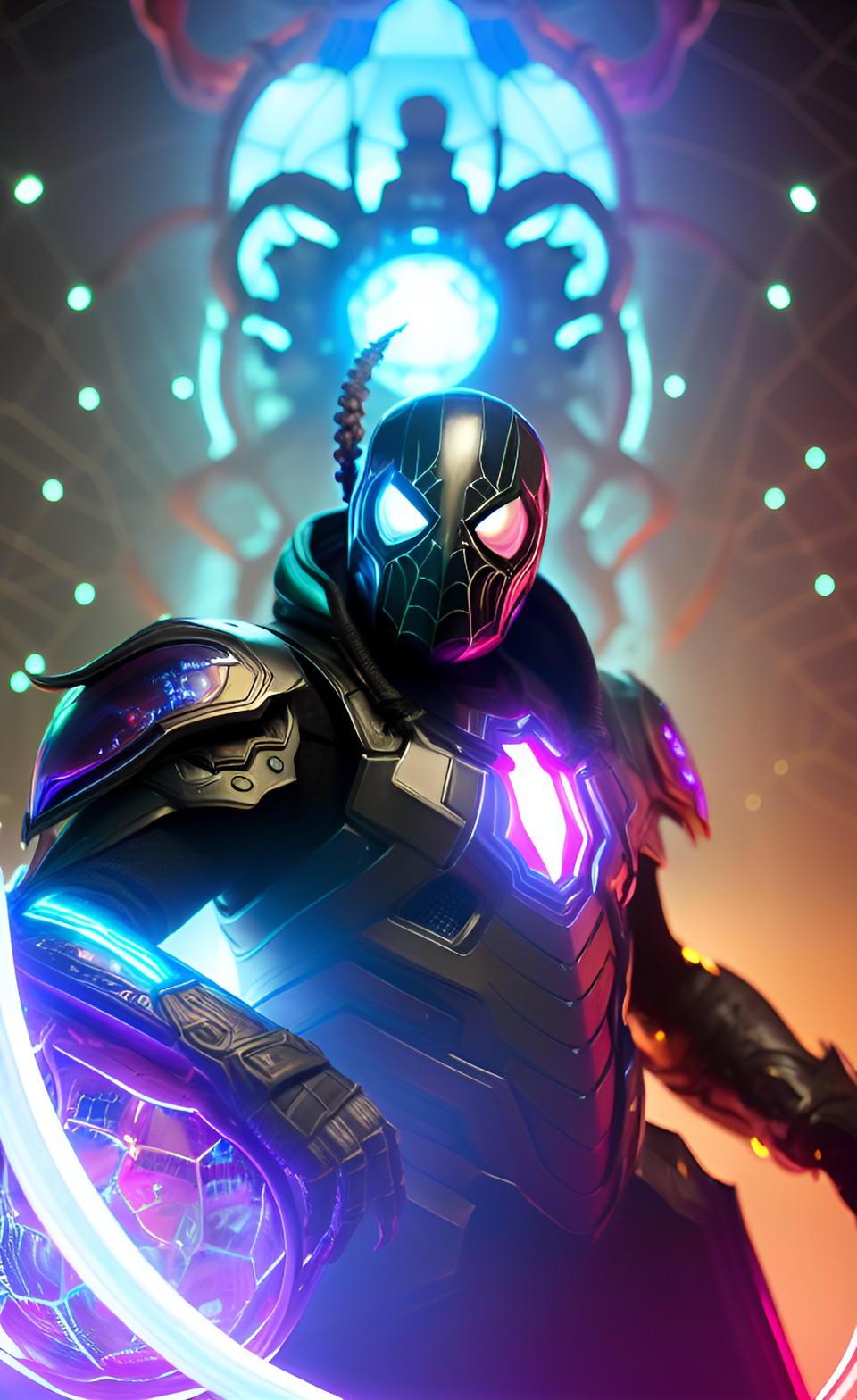 overlord of spider, octopus, symbiote, living armor, kinetic armor, glowing armor, pearl armor, neon armor, ghost armor, ethereal armor, energy armor,future armor, lighting armor, iridescent armor. preview