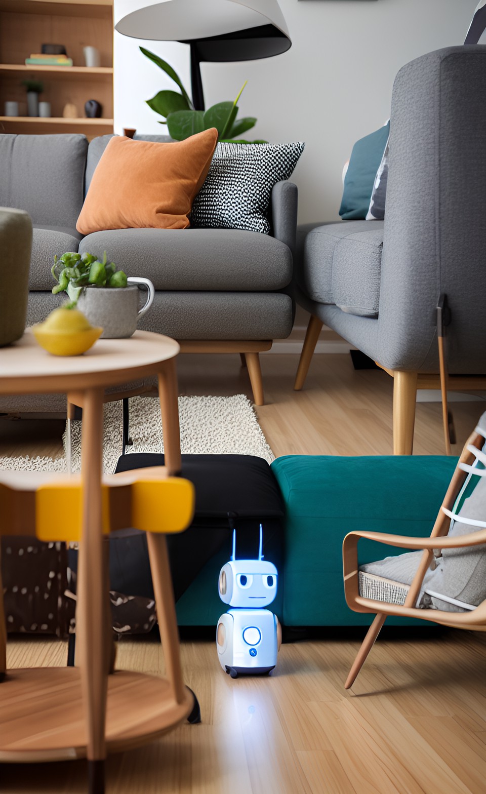 living room interior scene with friendly robot pet for families preview