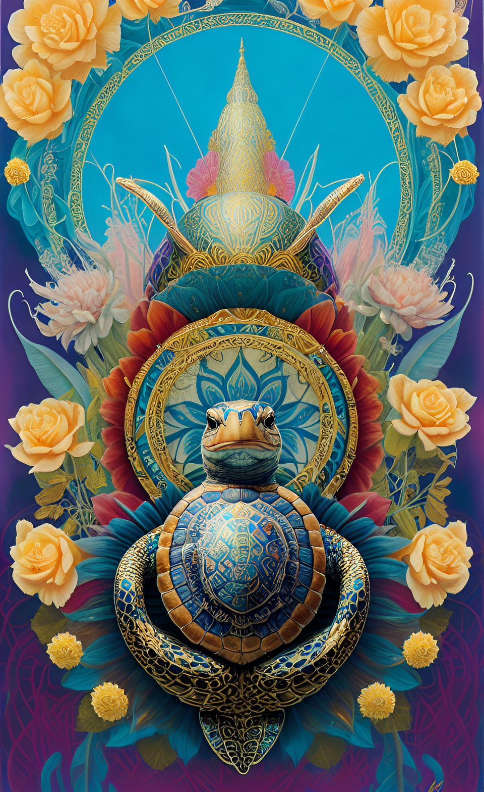 turtle in white and gold robes with holy symbol preview