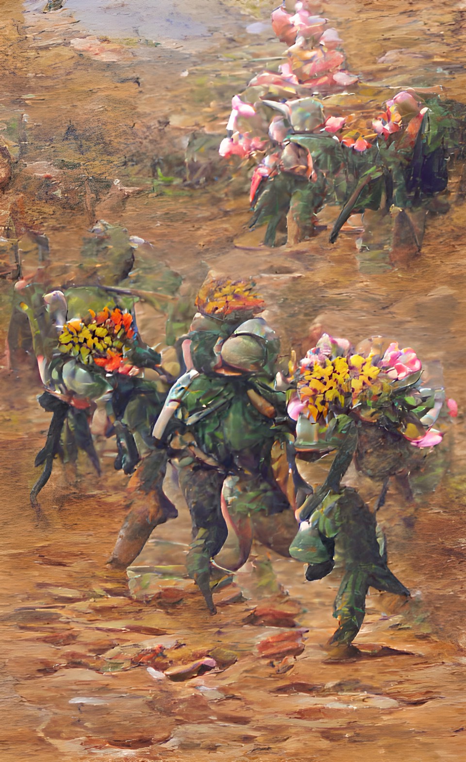 soldiers carrying flowers into battle preview