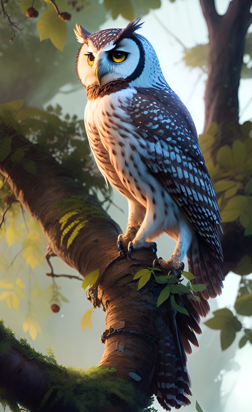 owl on a tree, ultra-detailed preview