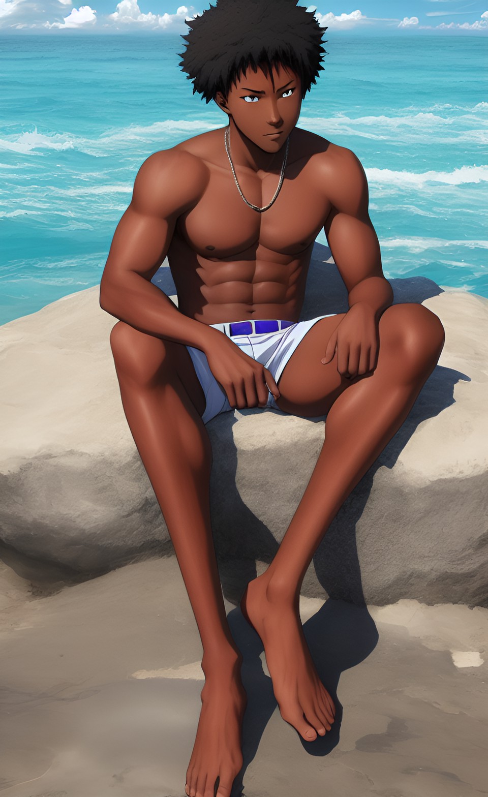 african anime charcter shirtless, feet preview