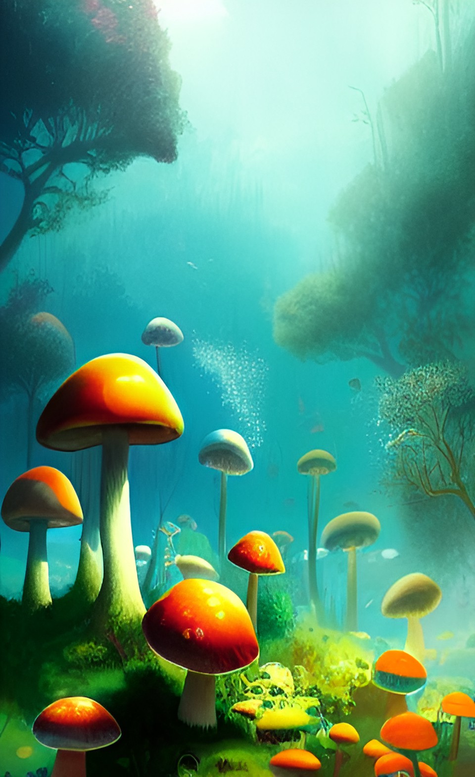 a forest of giant mushrooms underwater preview