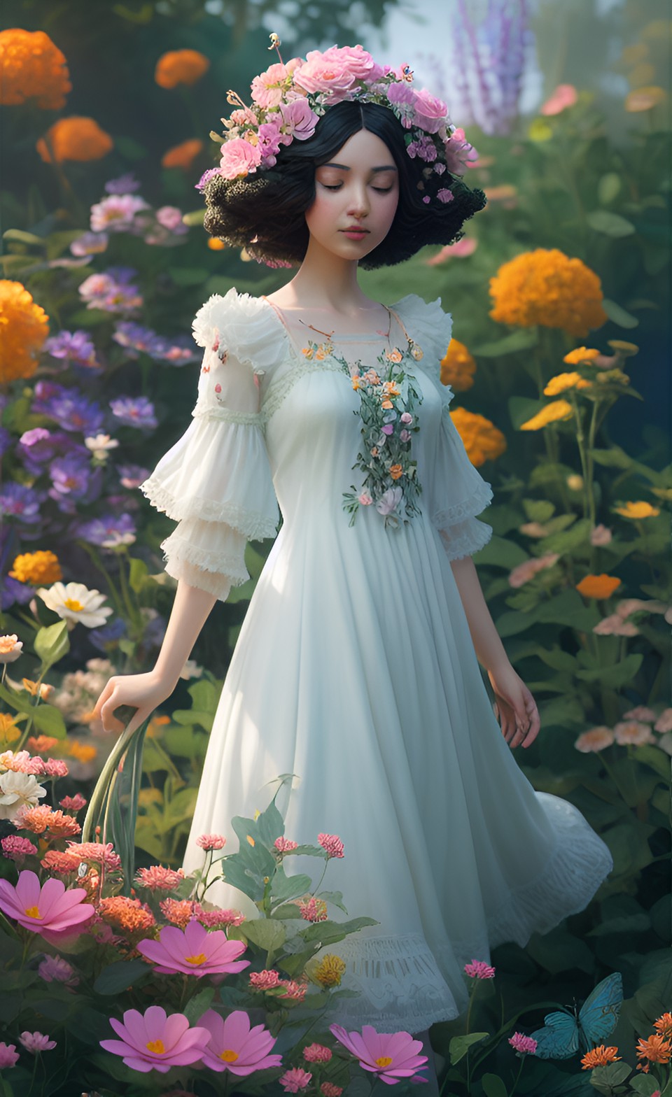 flower goddess in flower garden preview