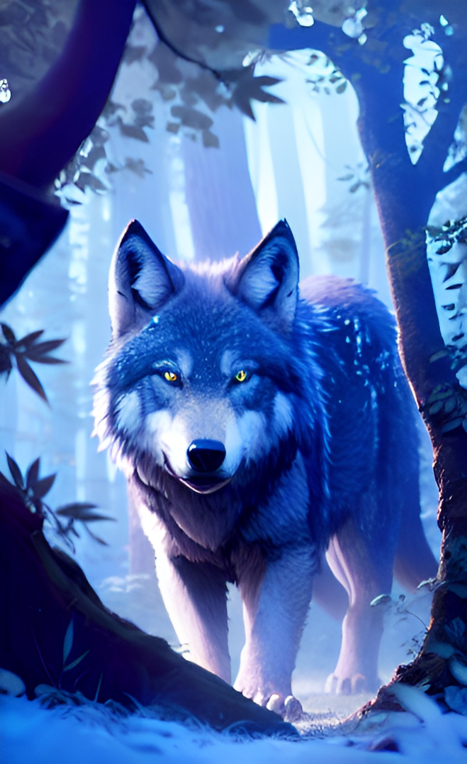 Winter wolf - a wolf hiding in the trees preview