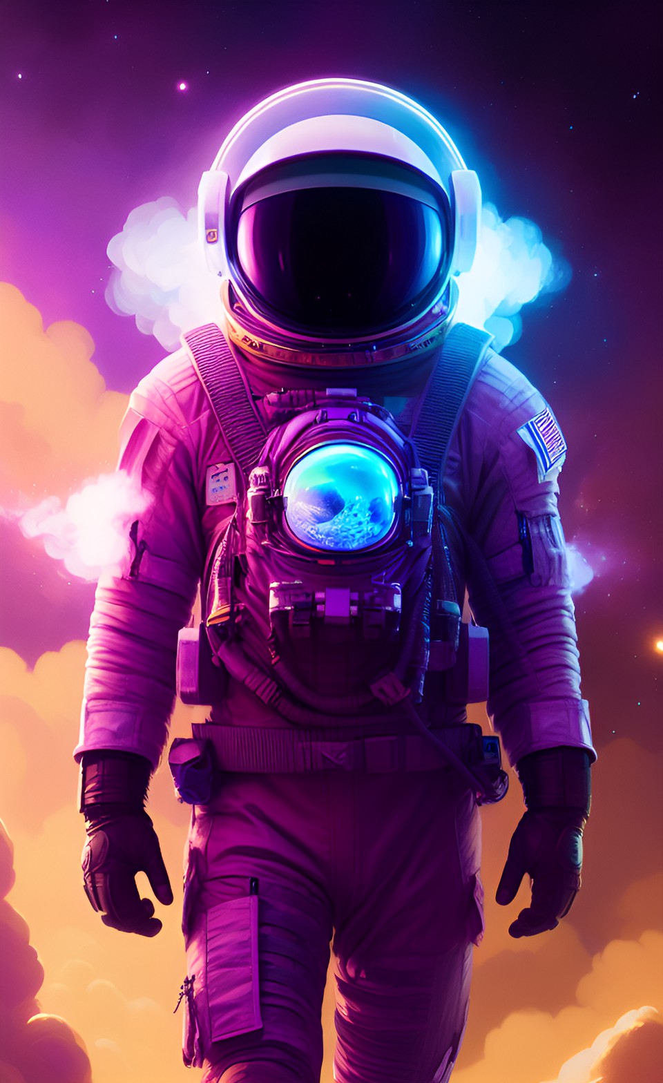 ultraviolet purple helmet astronaut in space on fire preview