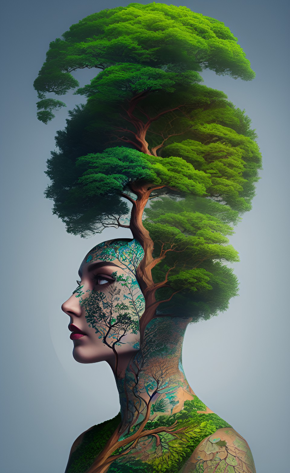 woman in the shape of a tree, surreal anthropomorphic tree preview