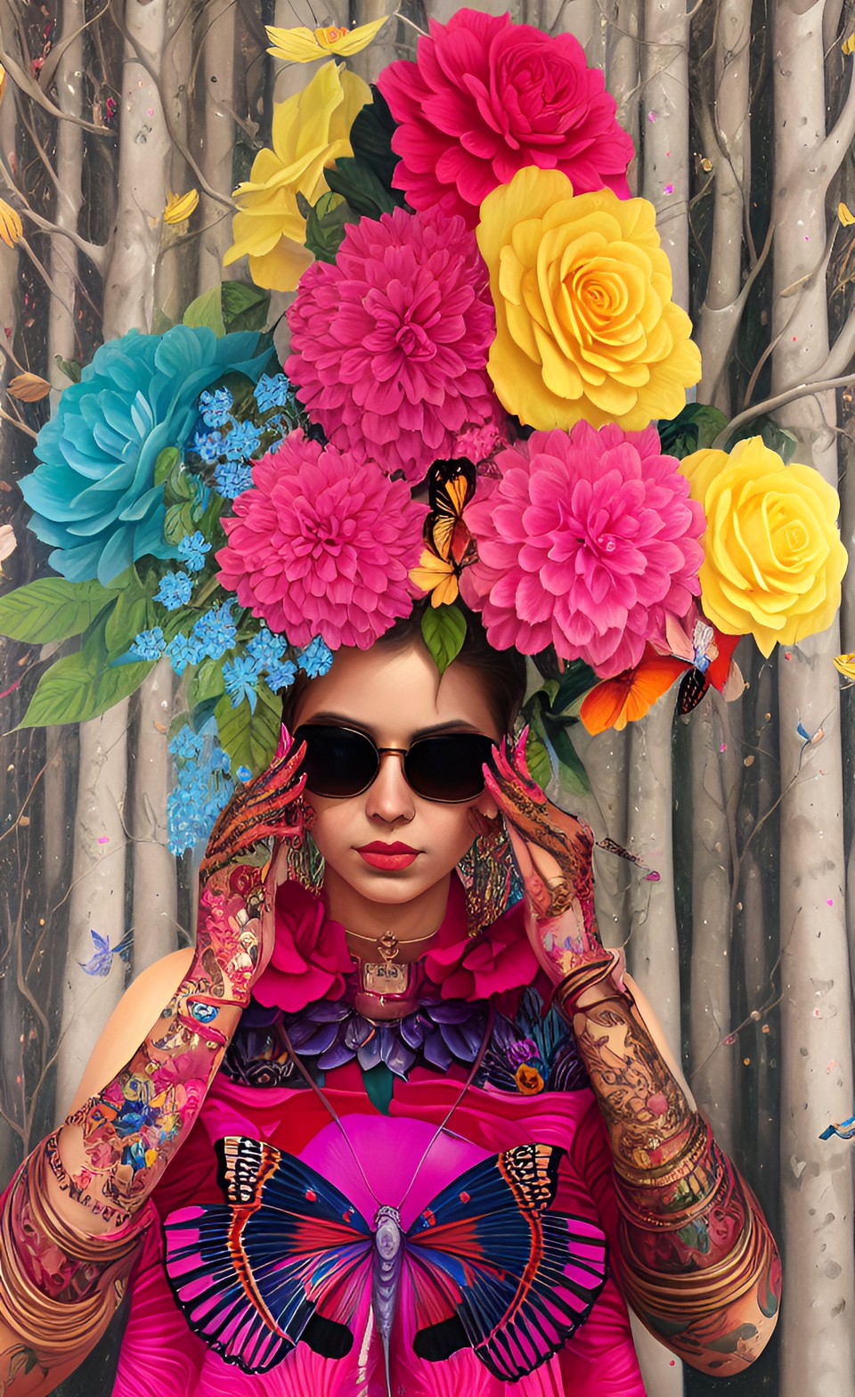 portrait of the digital influencer aureta, with flowers on her head, realistic, 4k, ultra-detailed preview